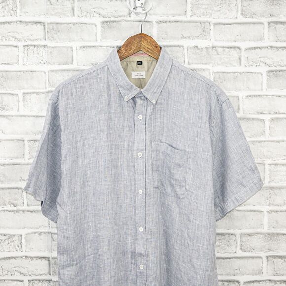 APOLIS Men's 2XL linen Short Sleeve Button Down Shirt blue stripe - Picture 4 of 6